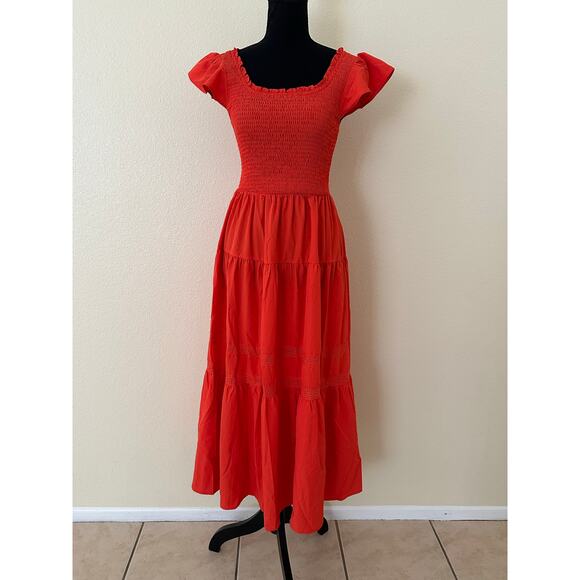 Grace Karin Dresses & Skirts - Grace Karin Women Red Tiered Smocked Bodice Ruffled Cap Sleeves Dress Size S-NWT